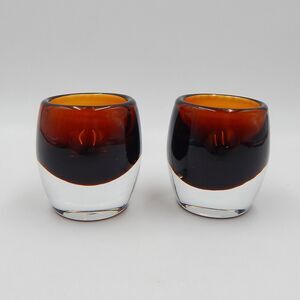 Crate and Barrel Diva Votive Topaz Glass Candle Holder Pair 3 Inch Poland Amber